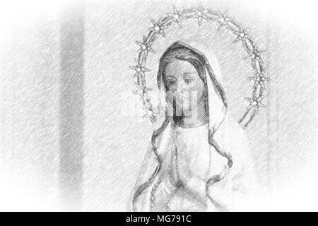 illustration of the Blessed Virgin Mary praying Stock Photo