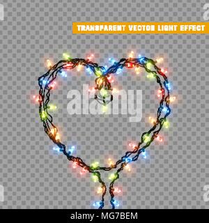 Christmas lights isolated realistic design elements. Glowing lights for Xmas Holiday greeting card design. Garlands decorations. Led neon lamp Stock Vector