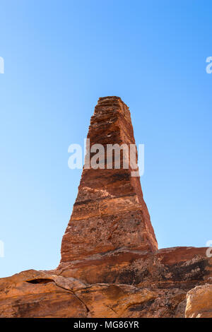 Giant obelisk, High Place of Sacrifice, Petra, Jordan. Petra is one of the New Seven Wonders of the World. UNESCO World Heritage Stock Photo