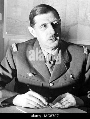 Charles André Joseph Marie de Gaulle (1890 – 1970) French general and statesman who led the French Resistance against Nazi Germany in World War II. In 1958, he came out of retirement when appointed Prime Minister of France Stock Photo
