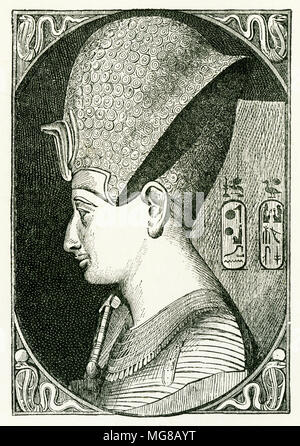 Engraving of Pharaoh Ramaases  II, a candidate for being Pharaoh of the Exodus. From an original engraving in the 1895 edition of Graven in the Rock, by Samuel Kinns Stock Photo