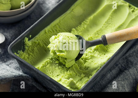 Homemade Green Organic Avocado Ice Cream Ready to Eat Stock Photo