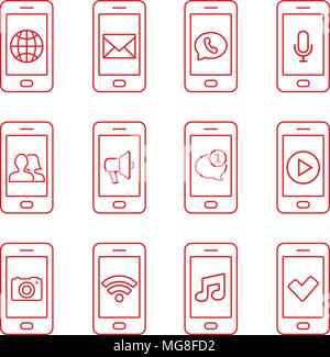 Set of mobile phone icons in modern thin line style. Universal communication icons to use in web and mobile. Vector illustration. Stock Vector