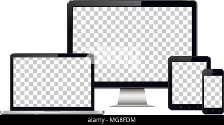 Modern digital devices with transparent screen isolated on white background. Vector illustration. Stock Vector