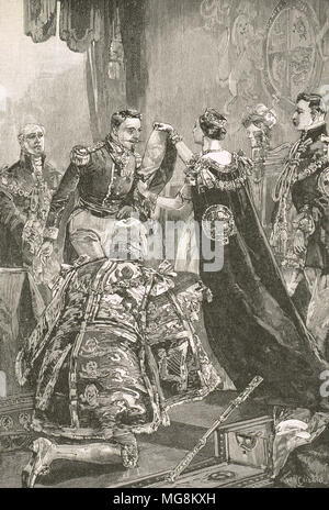 Queen Victoria knighting Napoleon III, Emperor of France, 18 April, 1855