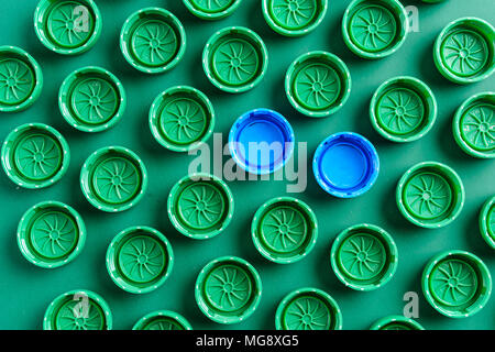 plastic green caps from bottles Stock Photo