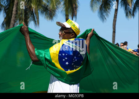 Rio de Janeiro - July 31, 2016: Peaceful demonstration against corruption in Brazil took over Copacabana beach Stock Photo