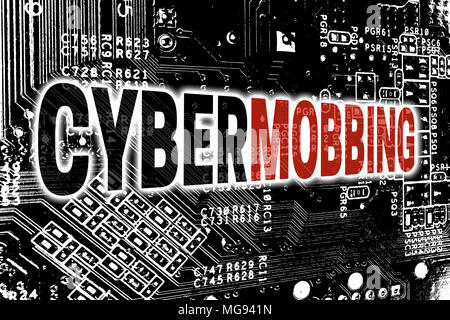 Cybermobbing with circuit board concept background. Stock Photo