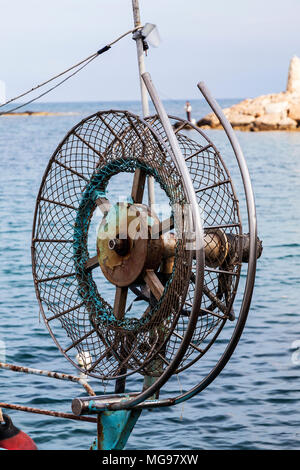 fishing boat net winch on port Stock Photo - Alamy