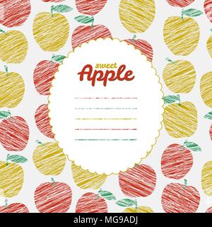Text frame. Autumn harvest background. Repeating backdrop with scratched apples. Endless fruit texture. Dessert texture. Green and red apple template. Stock Vector