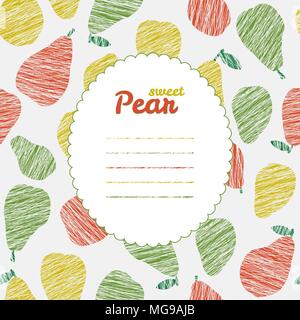 Text frame. Repeating backdrop with scratched pears. Summer harvest background. Endless pear texture. Dessert texture. Harvest template. Can be used a Stock Vector