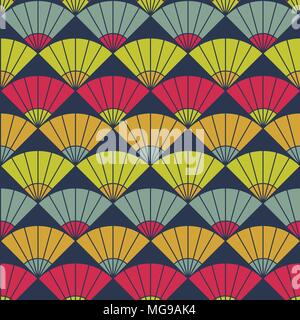Bright fan background. Based on Traditional Japanese Embroidery. Abstract Seamless pattern. Based on Sashiko stitching - uchiwa. Stock Vector