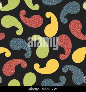 Polygonal paisley background. Seamless pattern. Low-poly polygonal textures. Abstract backdrop made of triangles. Geometric paisley backdrop. Stock Vector