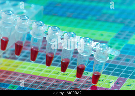 Microcentrifuge tubes with samples. Stock Photo