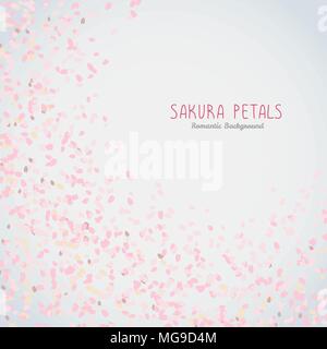 Simple romantic frame for text. Sakura petals. Spring flyer. Blooming cherry blossom petals. Hanami. Japanese Culture. Scatter. Warm colors. Spring is Stock Vector