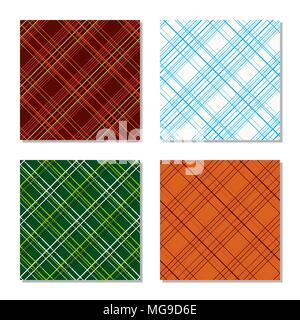 Plaid fabric texture set. Four checkered patterns. Diagonal texture. Abstract seamless pattern. For wallpaper, webpage background, surface textures. P Stock Vector