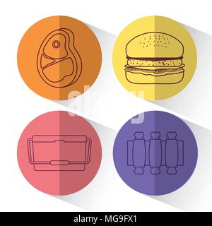 icon set of picnic related icons over colorful circles and white background, vector illustration Stock Vector