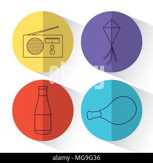 icon set of picnic related icons over colorful circles and white background, vector illustration Stock Vector