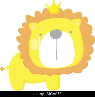 cute baby lion king isolated on white background. flat design for baby and children Stock Vector
