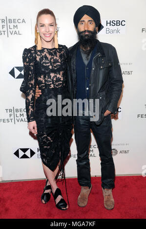 New York, NY - April 24, 2018: Waris Ahluwalia (R) attends premiere of Disobedience during 2018 Tribeca Film Festival at BMCC Stock Photo