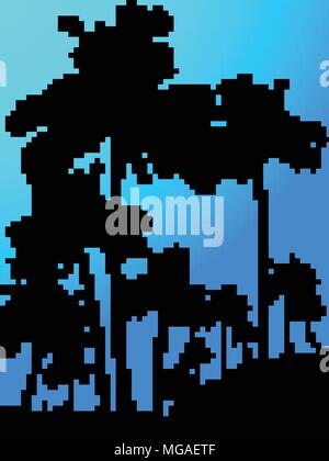 Tropical Palm Trees Black Silhouette Forest Over Blue Portrait Background Stock Vector