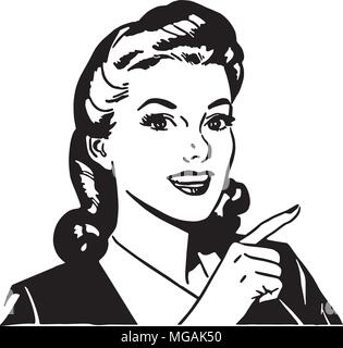 Pointing Lady - Retro Clipart Illustration Stock Vector Image & Art - Alamy