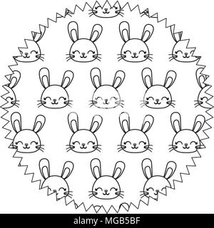 circular frame with cute rabbits over white background, colorful design ...