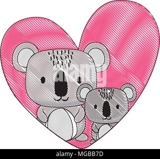 heart with cute koalas over white background, colorful design. vector illustration Stock Vector