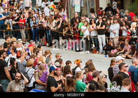 Hundreds of spectators line the parade route as they wait for the start of the Little Five Points Halloween Parade on October 15, 2016 in Atlanta, GA. Stock Photo