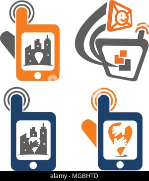 Hand Phone Location Solutions Center Set Stock Vector