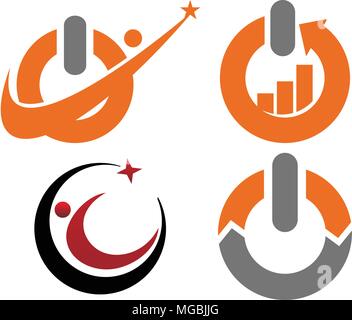 Power Button Business Success Solution Set Stock Vector