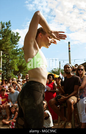 A young female dancer with the Atlanta Ballet puts on a Wabi Sabi dance performance for onlookers on August 6, 2016 in Atlanta, GA. Stock Photo