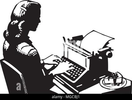 Retro Lady Typist - Retro Clipart Illustration Stock Vector