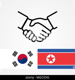 North and South Korea handshake flags flat. Stock Vector
