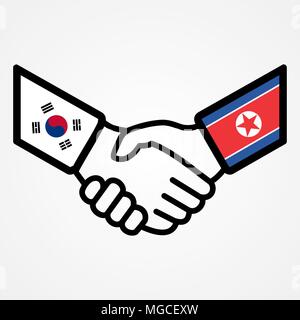 North and South Korea handshake flags flat. Stock Vector