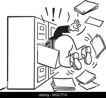Searching The Filing Cabinet - Retro Clipart Illustration Stock Vector
