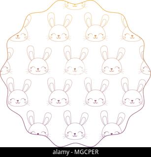 circular frame with cute rabbits over white background, colorful design ...