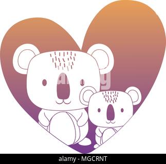 heart with cute koalas over white background, colorful design. vector illustration Stock Vector