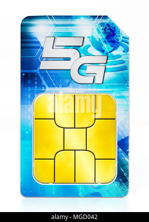 5G SIM card isolated on white background. 3D illustration. Stock Photo