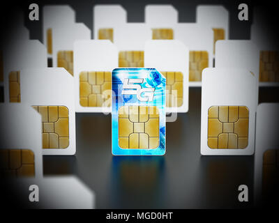 5G SIM card stands out among standard sim cards. 3D illustration. Stock Photo