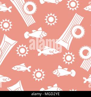 Seamless pattern with inflatable mattress, inflatable circle. Summer leisure. Stock Vector