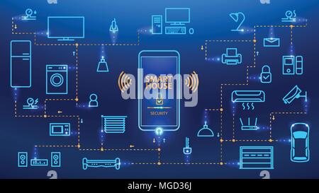 The Internet of things. The smart phone control the devices in the house. Smart home will obey the commands from your smartphone. Concept. vector Stock Vector