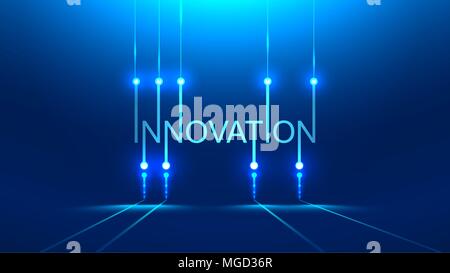 innovation word. technology metaphor or concept banner title. Blue background. PCB board style Stock Vector