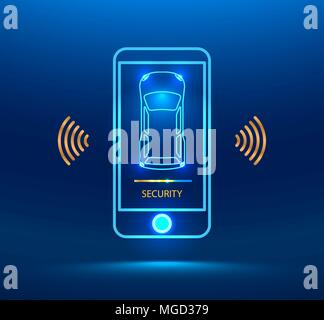 Smart car alarm system icon. The smart phone controls the car security on the wireless and reports the owner a level of protection of the car. cyberse Stock Vector
