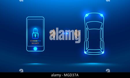 Smart car security system icon. The smartphone controls the car security on the wireless and shows the owner a level of protection of the car Vector i Stock Vector