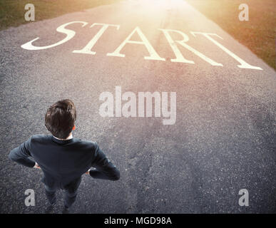 Businessman ready to follow a new way. concept of start a new career. Stock Photo