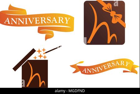 Gift Box Ribbon Anniversary Set Stock Vector