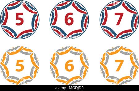 Ribbon Circle Star Number Set Stock Vector