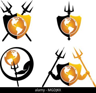 Global trident shield Set Stock Vector