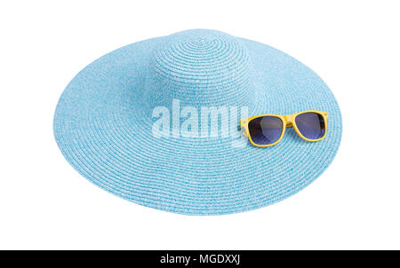 Top View Wicker Hat Sunglasses Bottle Summer Drink Swimming Pool